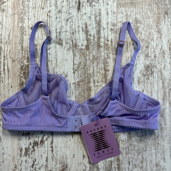SAVAGE X FENTY NWT Lavender Flocked Logo Mesh Unlined Underwire Bra Size 32A - Picture 7 of 10